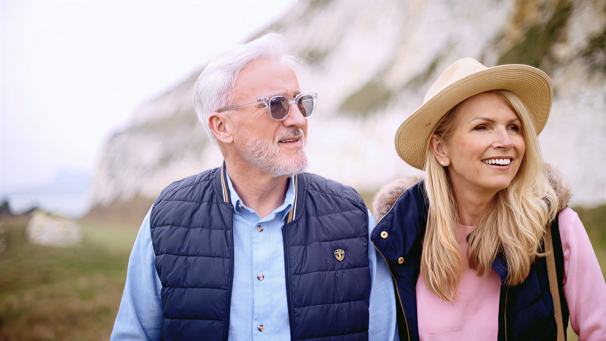 Visit Kent tourism photography — empty-nester couple walking along the White Cliffs coastline
